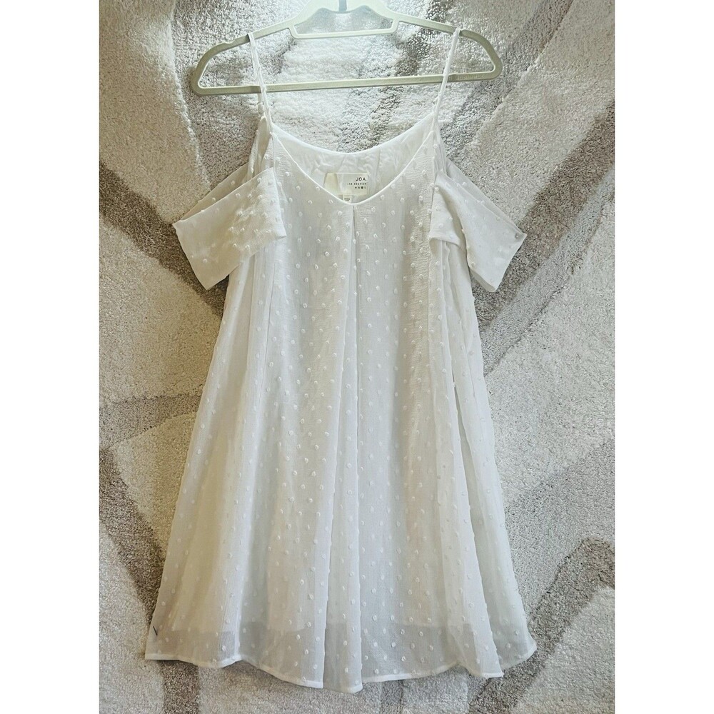 JOA Los Angeles White Swiss Dot Cold Shoulder Mini Dress Sz M NWT Boho Bridal